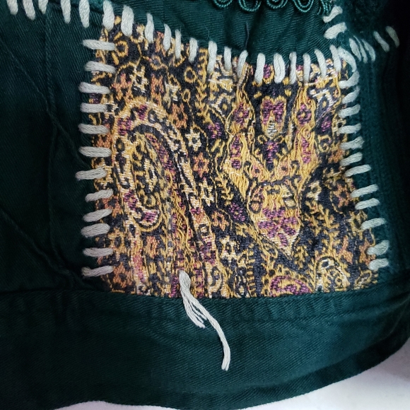 Patchwork Green Cropped Buttoned Jacket - Picture 3 of 8